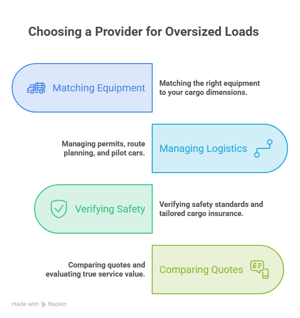 This image explains the steps on how to choose the best company for transporting oversized loads.