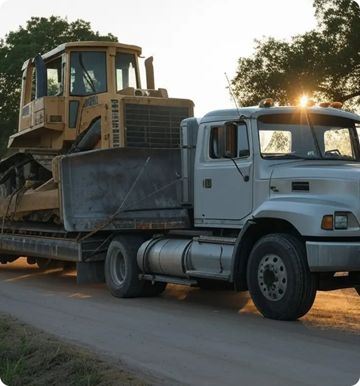 RGN trailer hauling for tracked construction machinery