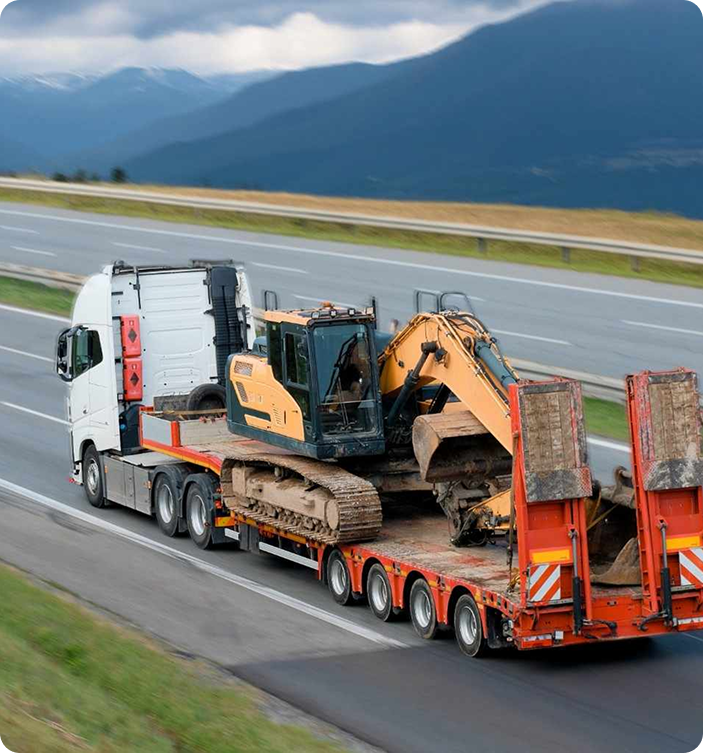 Construction equipment hauling for cranes boom lifts and aerial platforms