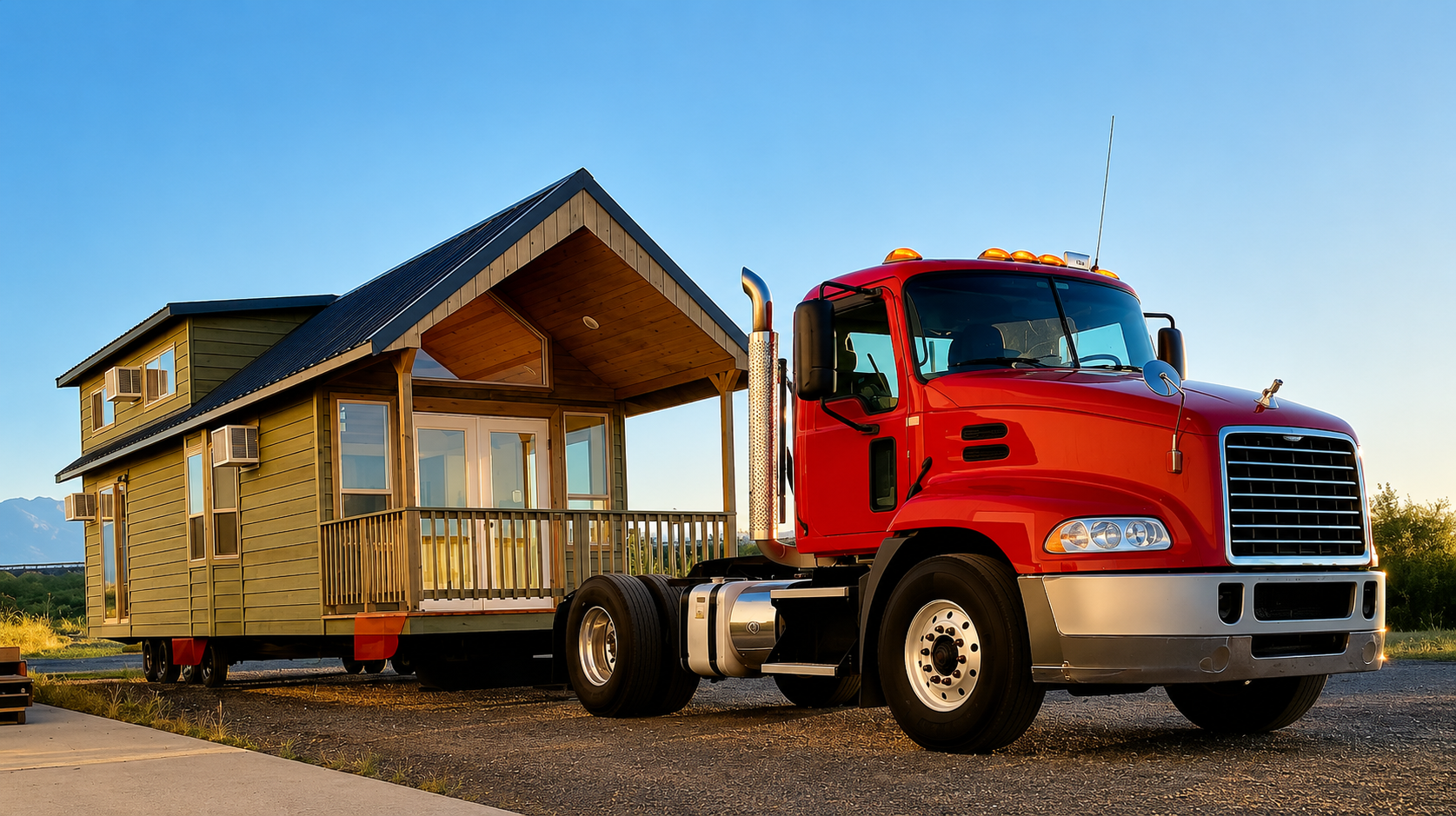 Tiny home delivery using specialized towing and transport equipment