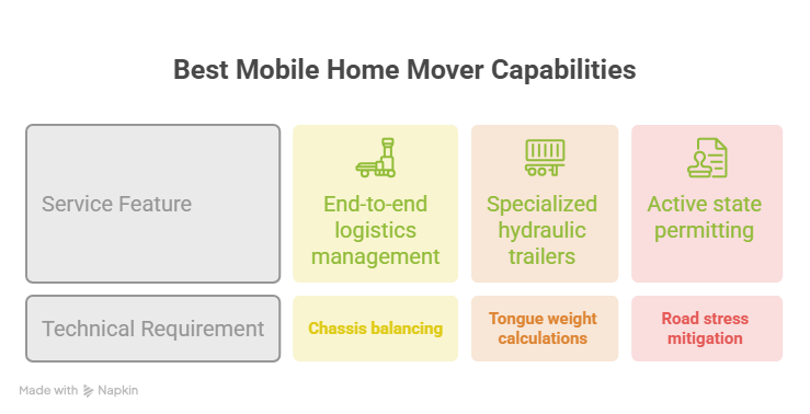 This image describes what sets apart the best mobile home movers in the industry by discussing the service features.