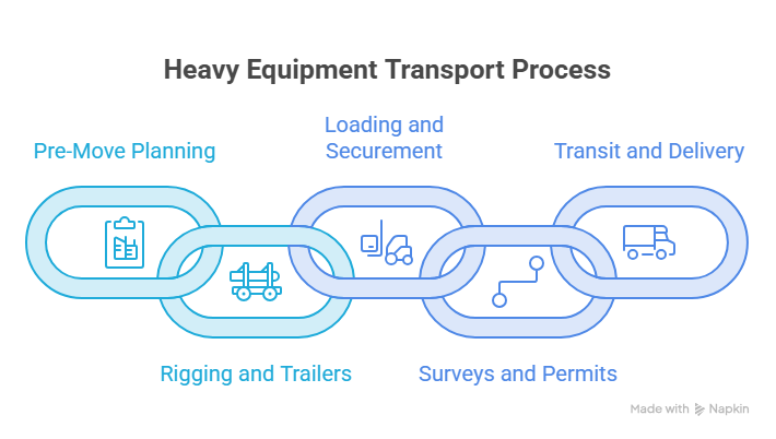 This image describes how to move heavy equipment safely and efficiently by following the step-by-step approach.