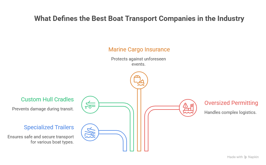 This image explains what defines the best boat transport companies in the industry by discussing their distinguishing points.